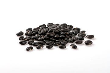 Black beans isolated on white background.