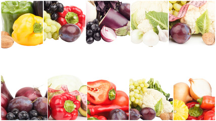 Lines from different green vegetables and fruits, isolated