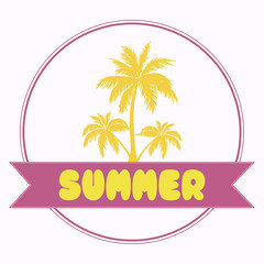 Fototapeta na wymiar Summer emblem, sticker, badge. Logo template with hand lettering for a travel company or recreation center. Vector illustration.