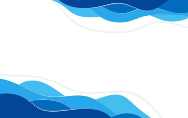 Blue wave flowing curve layer paper style vector abstract background