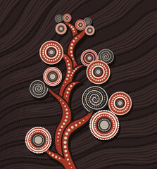 Tree dot art,  Aboriginal dot art vector background with tree