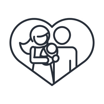 parents with baby in love heart realtionship together family day, icon in outline style