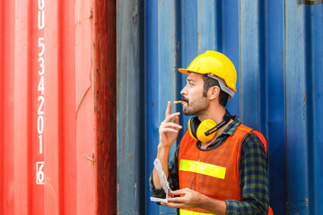 Worker with a cigarette smoke break, Labour takes a cigarette break