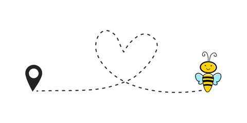 Flying Bee with Heart Shaped Dotted Route.