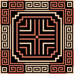 Geometric greek vector seamless pattern. Abstract tribal ethnic style background. Repeat symmetric ornate backdrop. Elegant modern ornament. Ancient greek square frames, lines, greek key meanders