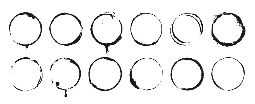 Grunge Circle Brush Ink Frames Set. Vector Illustration Eps 10 Set