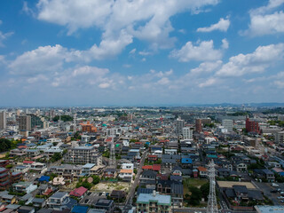 Fototapeta na wymiar ドローンで空撮した名古屋の街並みの風景