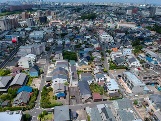 ドローンで空撮した名古屋の街並みの風景