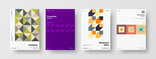 Company identity brochure template collection. Business presentation vector A4 vertical orientation front page mock up set. Corporate report cover abstract geometric illustration design layout bundle.