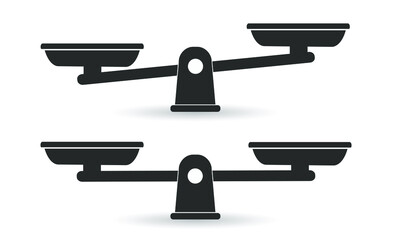 Bowls of scales in balance, an imbalance of scales. Libra, vector illustration