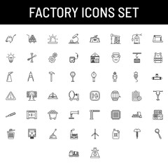 Black outline Factory icon set on white background.