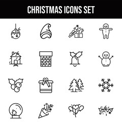 Set of Christmas Icons in Black Line Art.
