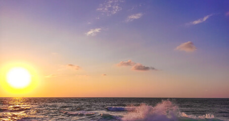 Fototapeta na wymiar sea waves and sunset - nice sky - beautiful beach - Summer tropical landscape