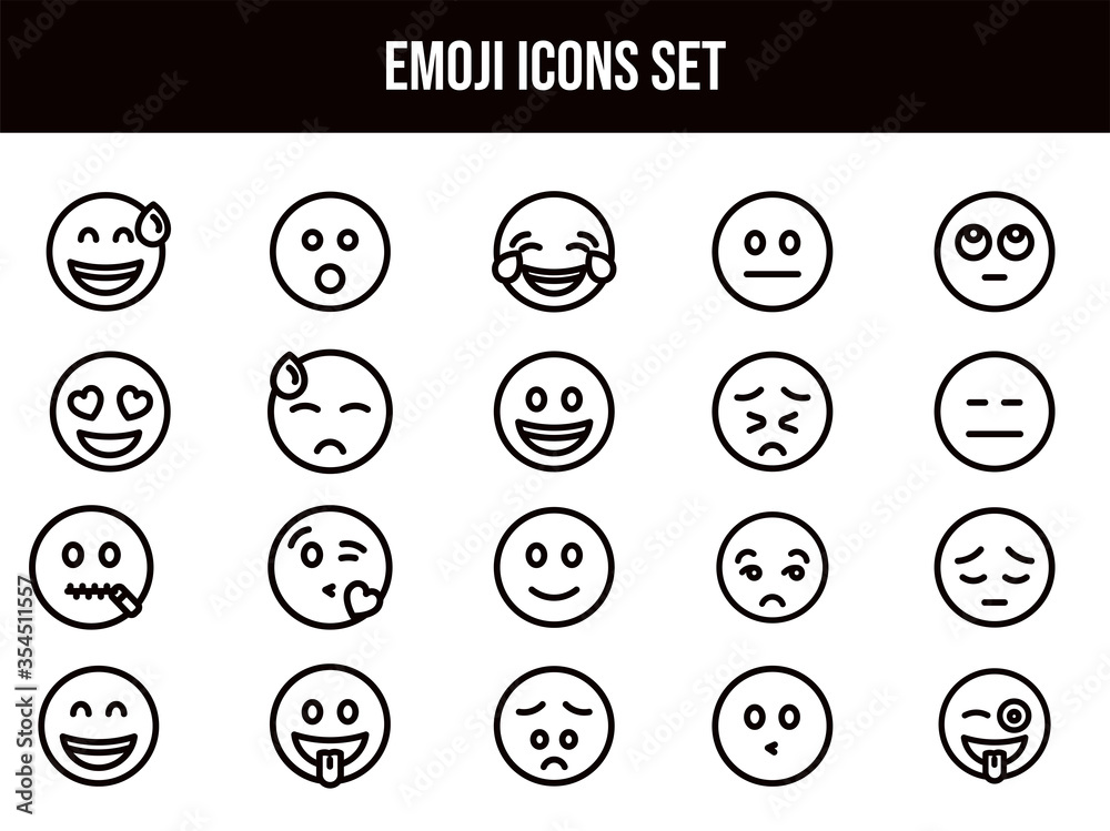 Canvas Prints black line art illustration of different emoji face icon pack.