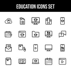 Black Outline Education Icon Set in Flat Style.