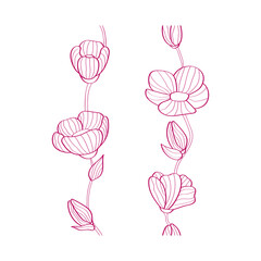 two floral seamless elements. curly flowers, leaves and buds in linear style