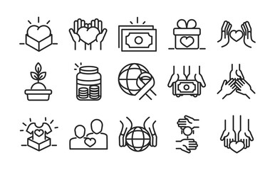 Fototapeta premium donation charity volunteer help social assistance icons collection line style