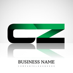 Initial letter CZ uppercase modern and simple logo linked green and black colored, isolated in white background. Vector design for company identity.