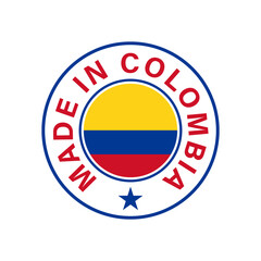 Made in Colombia with Colombia flag round vector icon