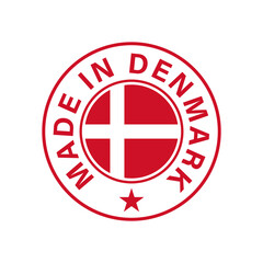 Made in Denmark. Round Denmark flag vector icon