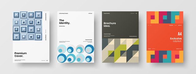Company identity brochure template collection. Business presentation vector A4 vertical orientation front page mock up set. Corporate report cover abstract geometric illustration design layout bundle.