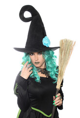 Witch With Broom on White Background
