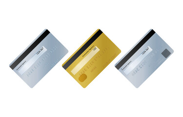三種類のクレジットカード（青・ゴールド・プラチナ）の裏面のイラストセット