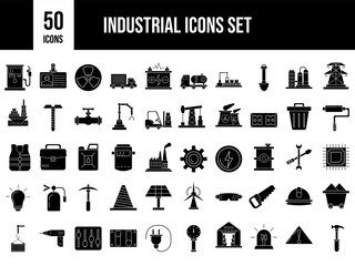 Flat Style Industrial Icon Set in B&W Color.