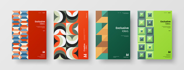 Company identity brochure template collection. Business presentation vector A4 vertical orientation front page mock up set. Corporate report cover abstract geometric illustration design layout bundle.