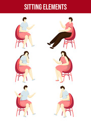 Different Style of Faceless Male and Female Group Sitting on Chair.