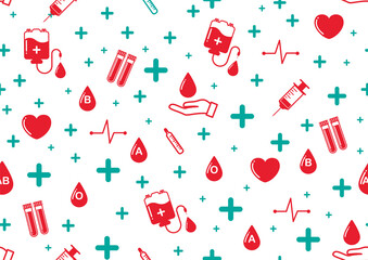 Medical and blood donation icon seamless pattern isolate on white background.