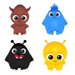 Cute set of monsters, vector cartoon aliens.