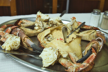 Delicious meat of grilled stone crab, sapateira
