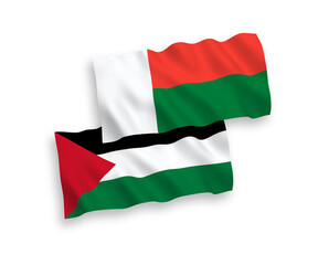 Flags of Madagascar and Palestine on a white background