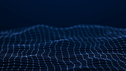 Digital background. Abstract wave with connected dots and lines on. Network connection structure. 3D rendering