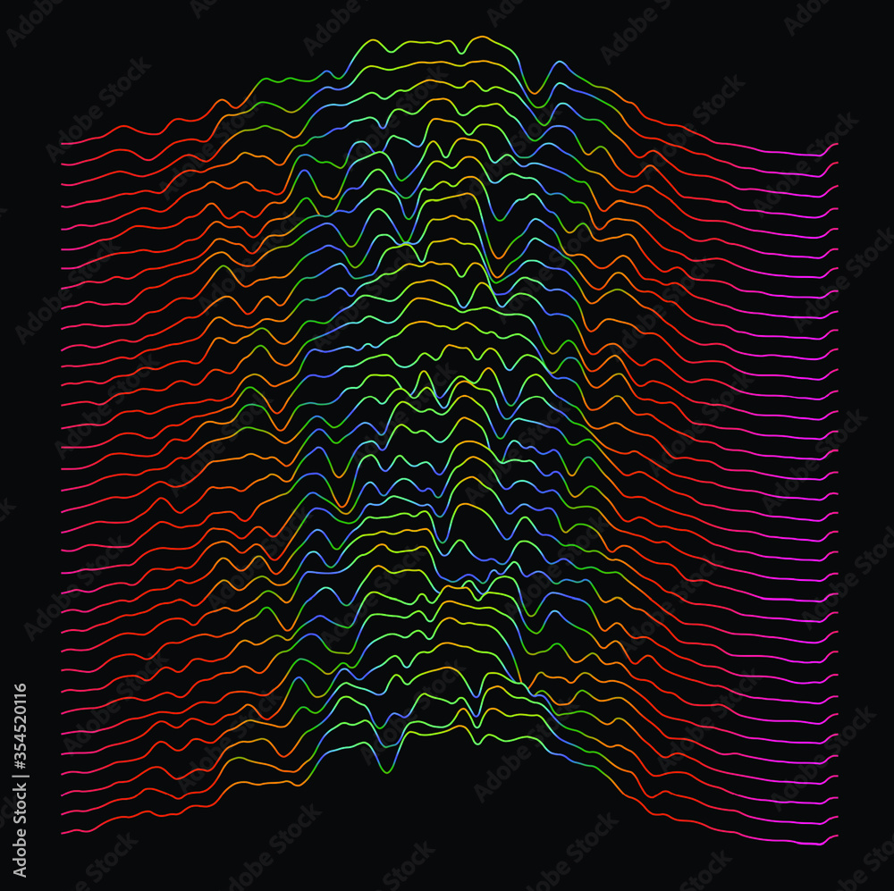 Aufkleber Generative art and data visualization of simplex noise. Analog and digital line waveforms, sound waves, equalizer and recording concept.
