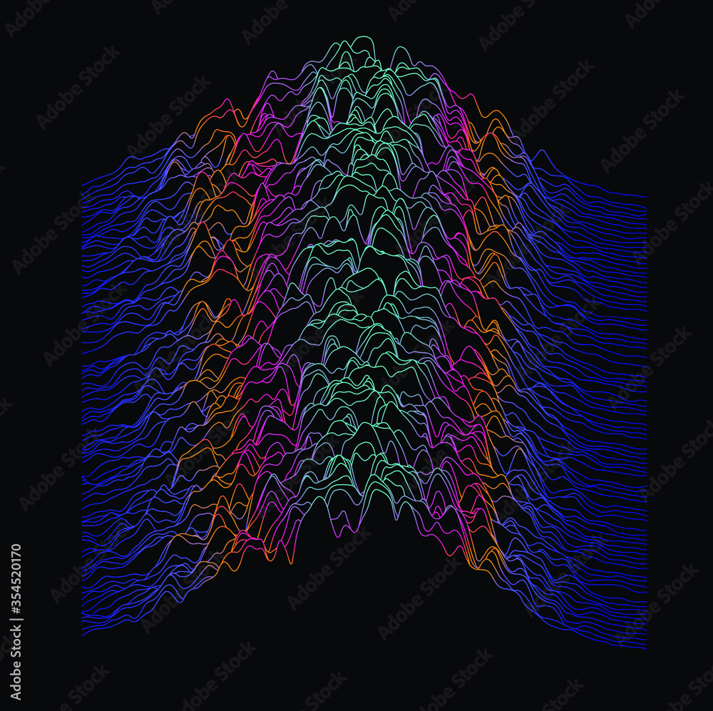 Aufkleber Generative art and data visualization of simplex noise. Analog and digital line waveforms, sound waves, equalizer and recording concept.