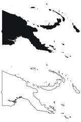 Papua New Guinea Country Map. Black silhouette and outline isolated on white background. EPS Vector