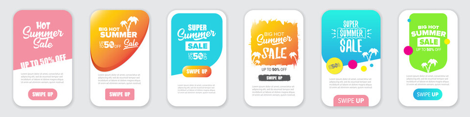 Fototapeta premium Modern liquid mobile sale banners set . Hot Sale banner design template , Super sale special offer web horizontal banners collection.