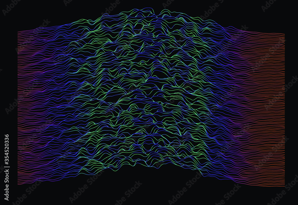 Aufkleber Generative art and data visualization of simplex noise. Analog and digital line waveforms, sound waves, equalizer and recording concept.
