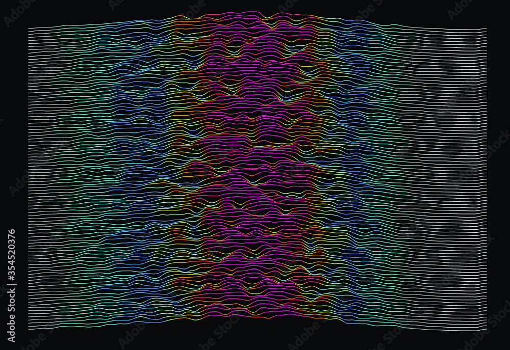 Aufkleber Generative art and data visualization of simplex noise. Analog and digital line waveforms, sound waves, equalizer and recording concept.