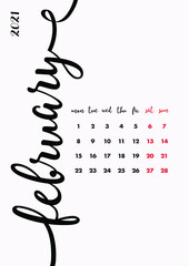 Creative Minimal Calendar 2021. Page 03 - February. Creative Desk, Wall, Office Calendar 2021. Diary Planner 2021. Personal Organizer Company Calendar 2021.