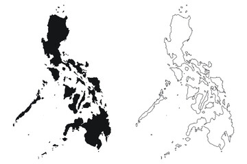 Philippines Country Map. Black silhouette and outline isolated on white background. EPS Vector