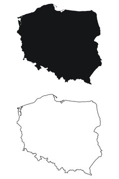 Fototapeta Poland Country Map. Black silhouette and outline isolated on white background. EPS Vector