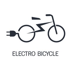  Electric bicycle. Black vector icon isolated on white background.