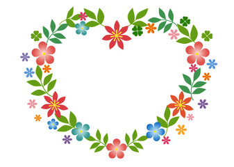 花と葉っぱ　ハート形フレーム