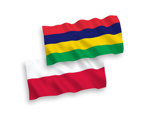 Flags of Mauritius and Poland on a white background