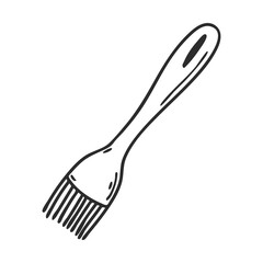 Silicone cooking brush. Doodle style. Kitchen utensils. Design element for decorating menu, recipes, and food packaging. Hand drawn and isolated on white. Black-white vector illustration