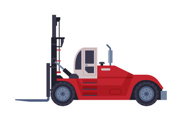 Red Forklift Truck Special Delivery Vehicle Flat Style Vector Illustration on White Background