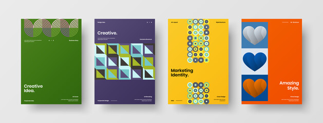 Company identity brochure template collection. Business presentation vector A4 vertical orientation front page mock up set. Corporate report cover abstract geometric illustration design layout bundle.